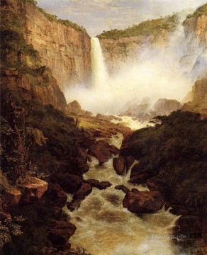 ブルック川の流れ Painting - ボゴタ近郊のテケンダマ滝 ニューグラナダの風景 ハドソン川 フレデリック・エドウィン教会の風景